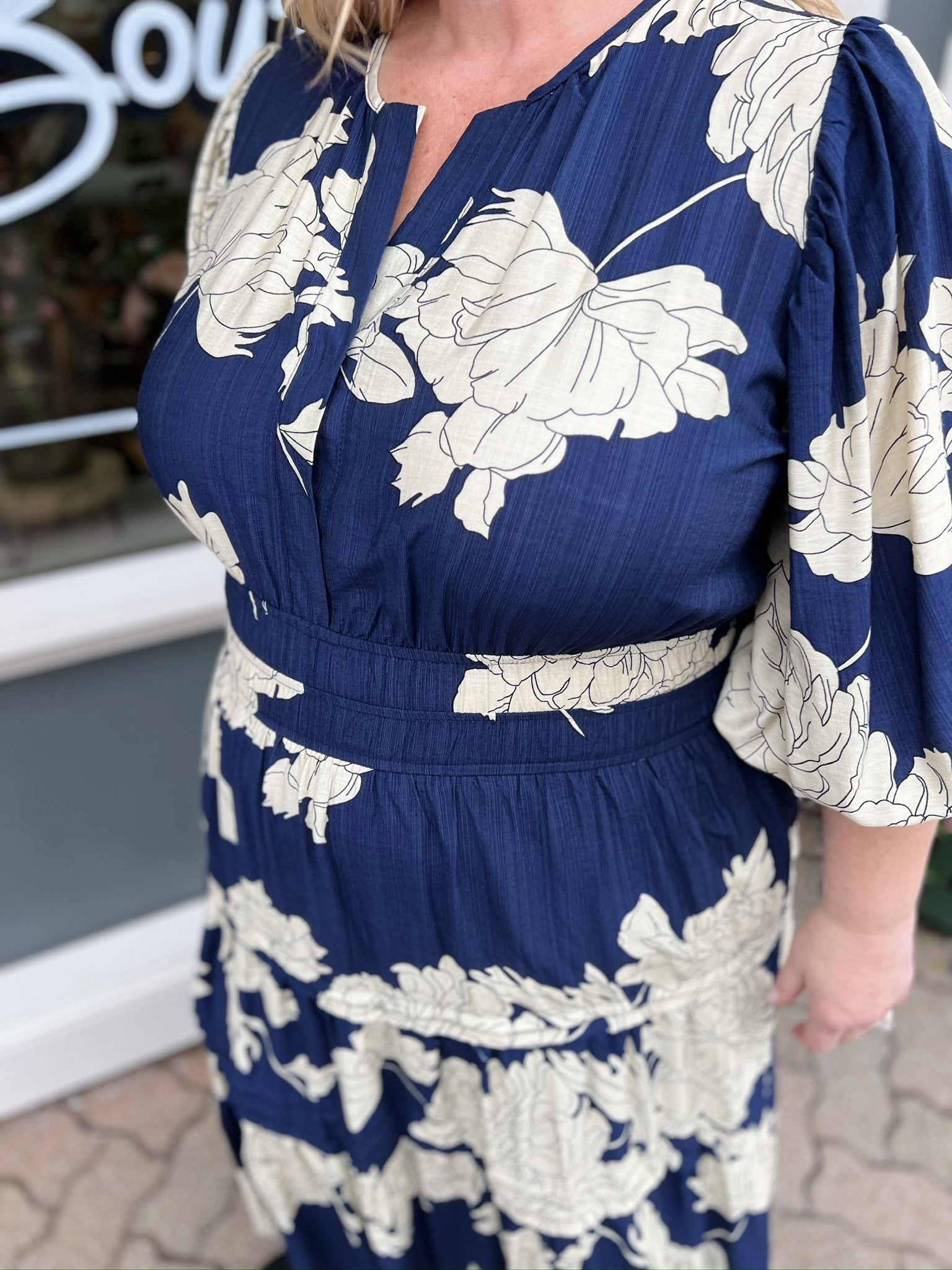 Curvy Navy Floral Midi Dress