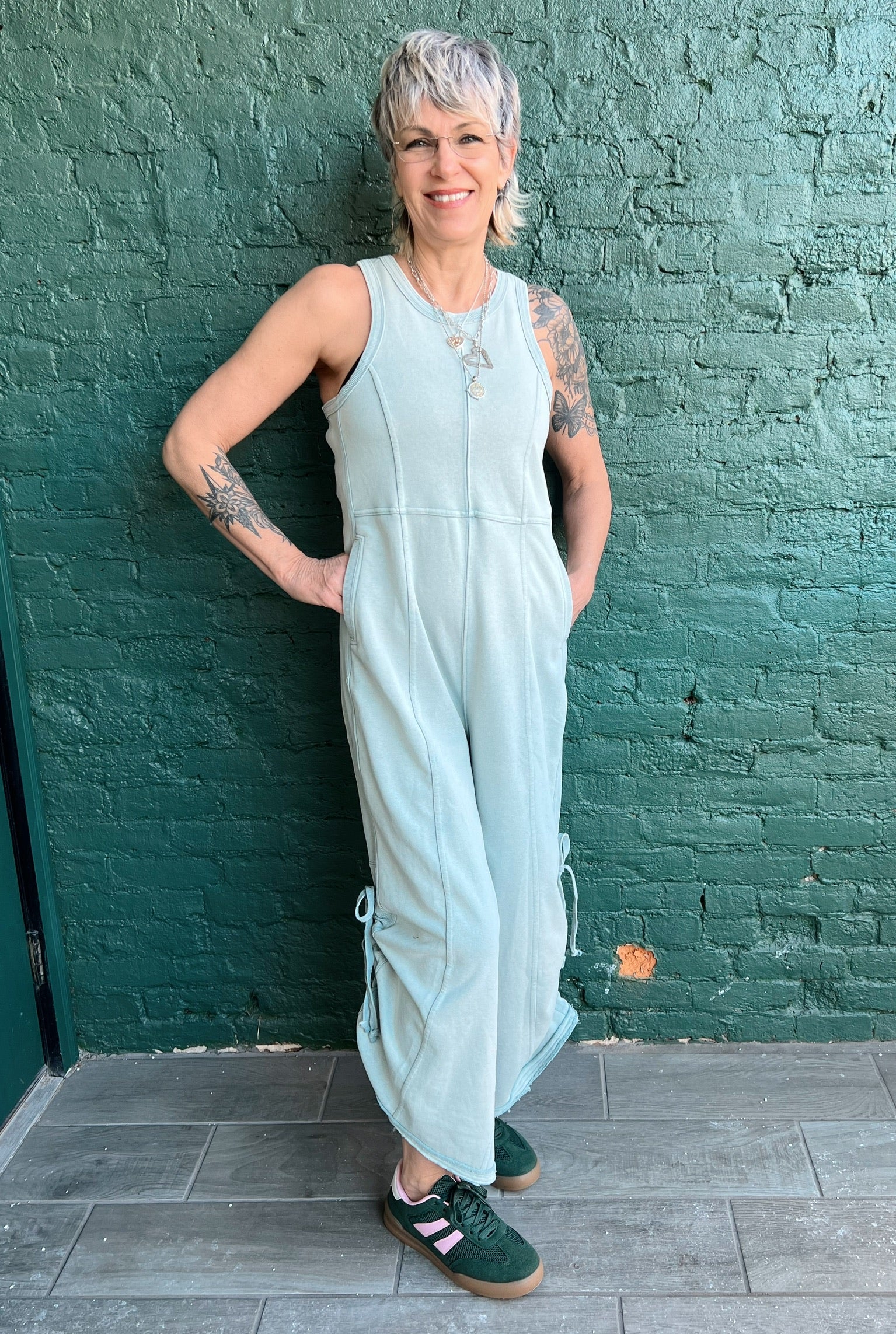 Blue Mineral Wash Cinched Leg Jumpsuit