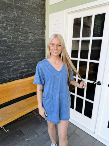 Blue Romper With Side Pockets