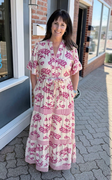 Paisley Short Ruffled Sleeve Tiered Maxi Dress