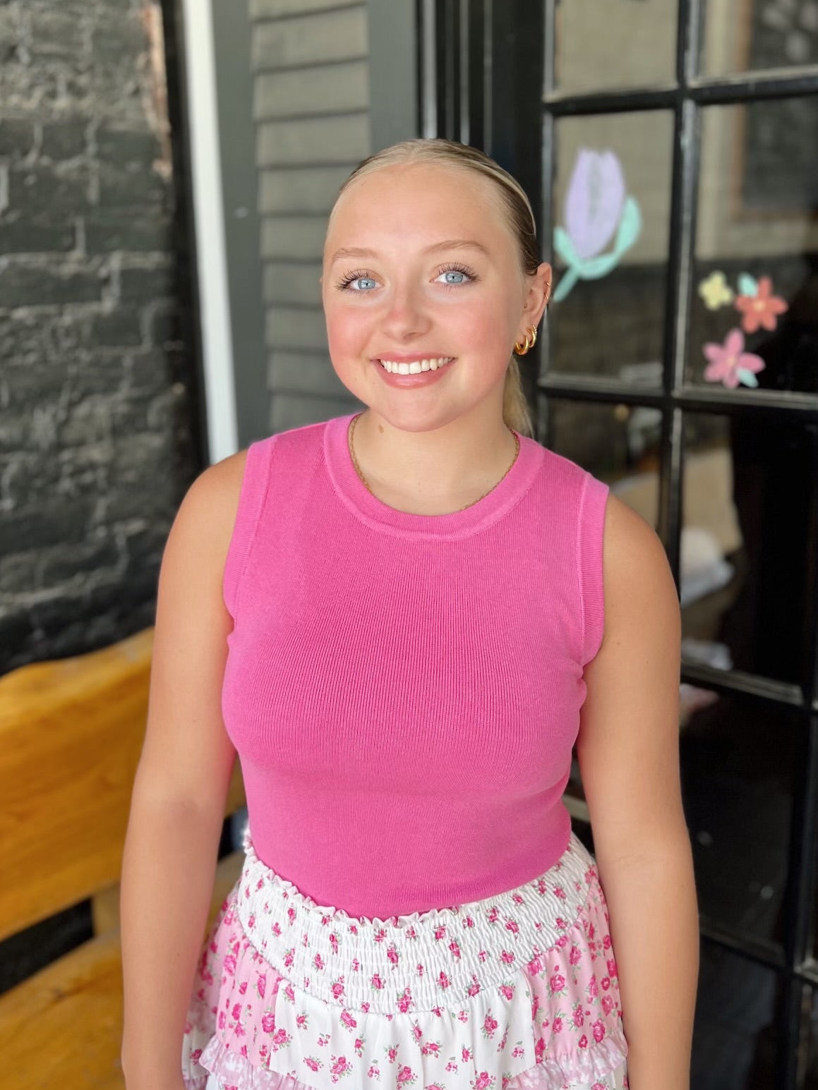 Pink Tight Knit Round Neck Tank