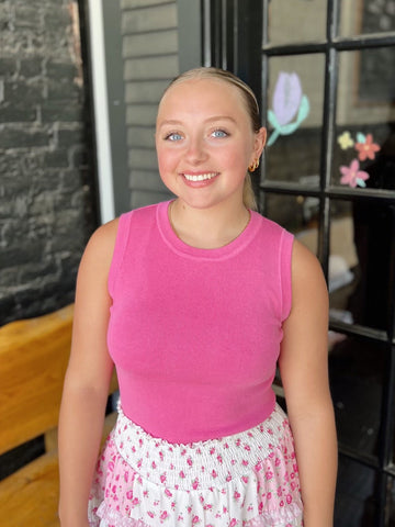 Pink Tight Knit Round Neck Tank