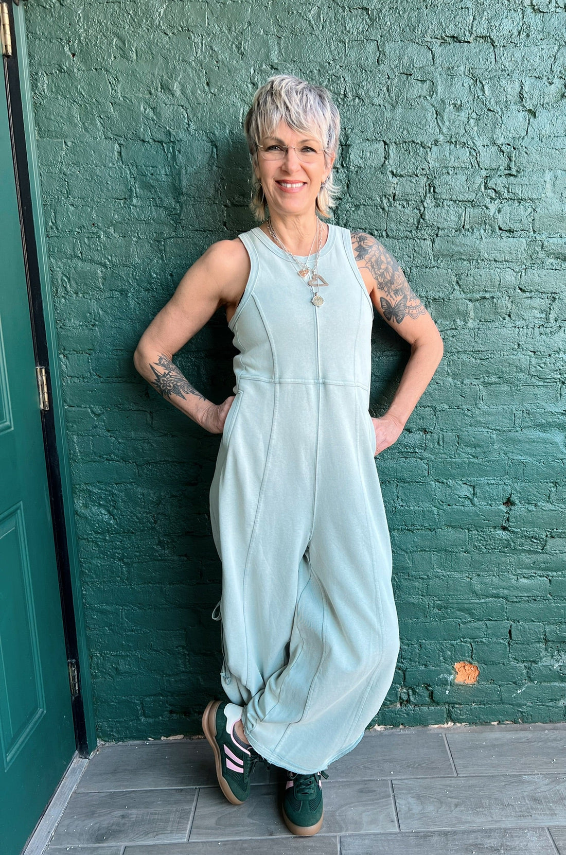 Blue Mineral Wash Cinched Leg Jumpsuit
