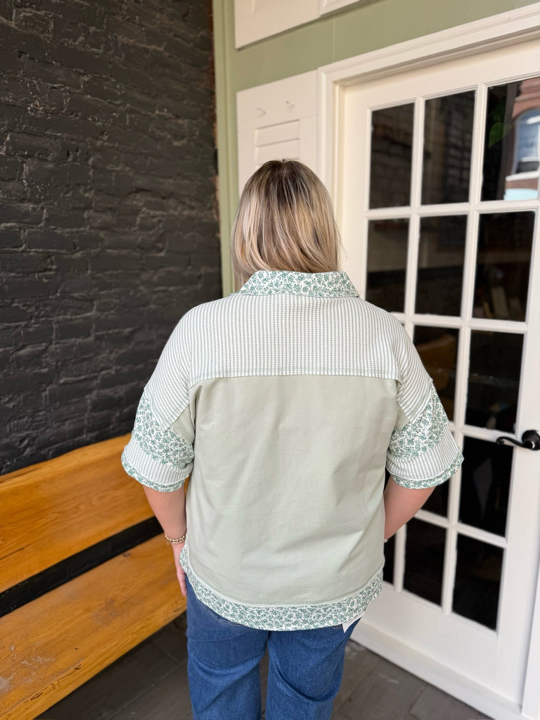 Curvy Floral Half Button Down Collared Top