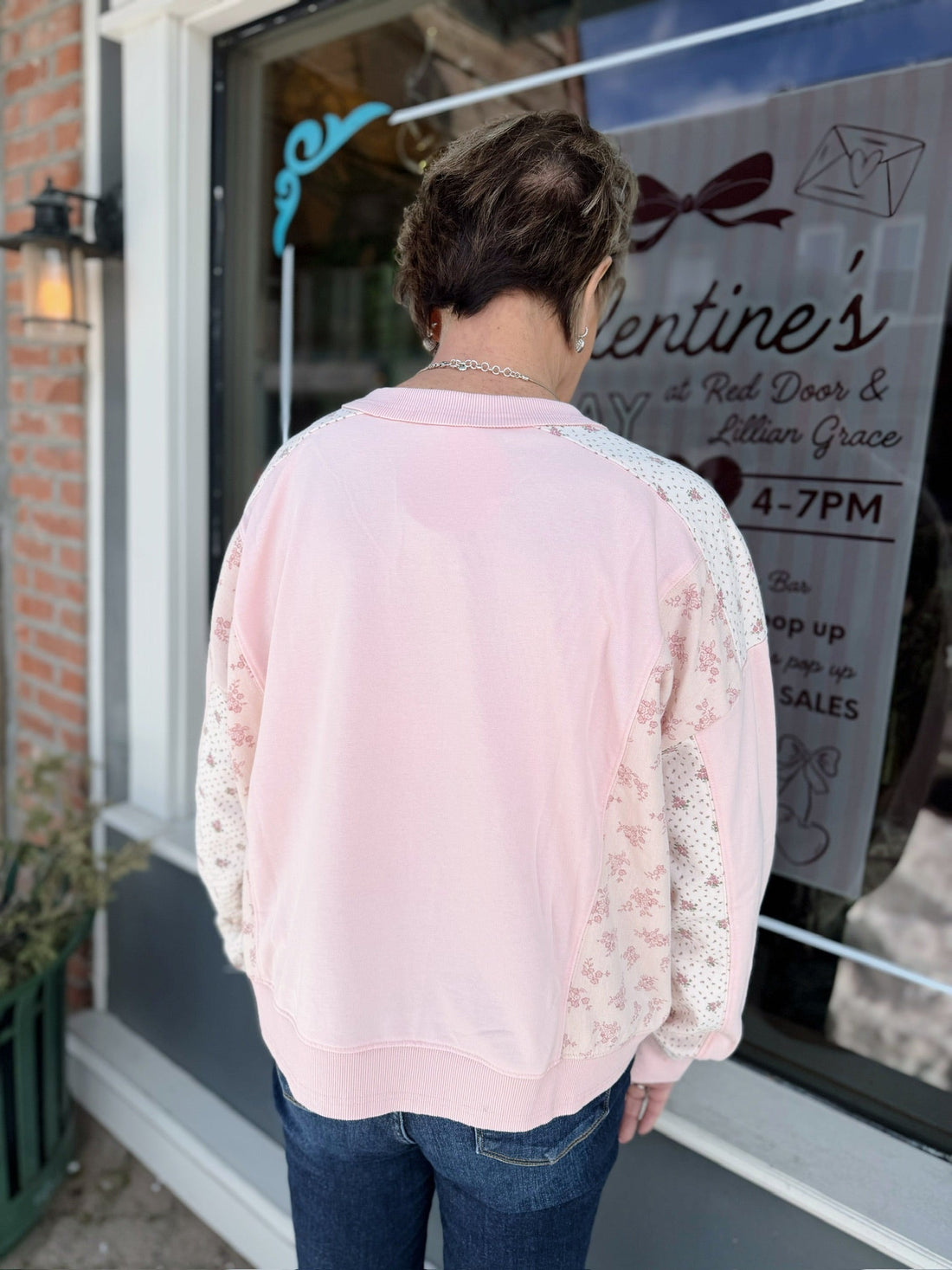 Pink Floral Patchwork Pullover