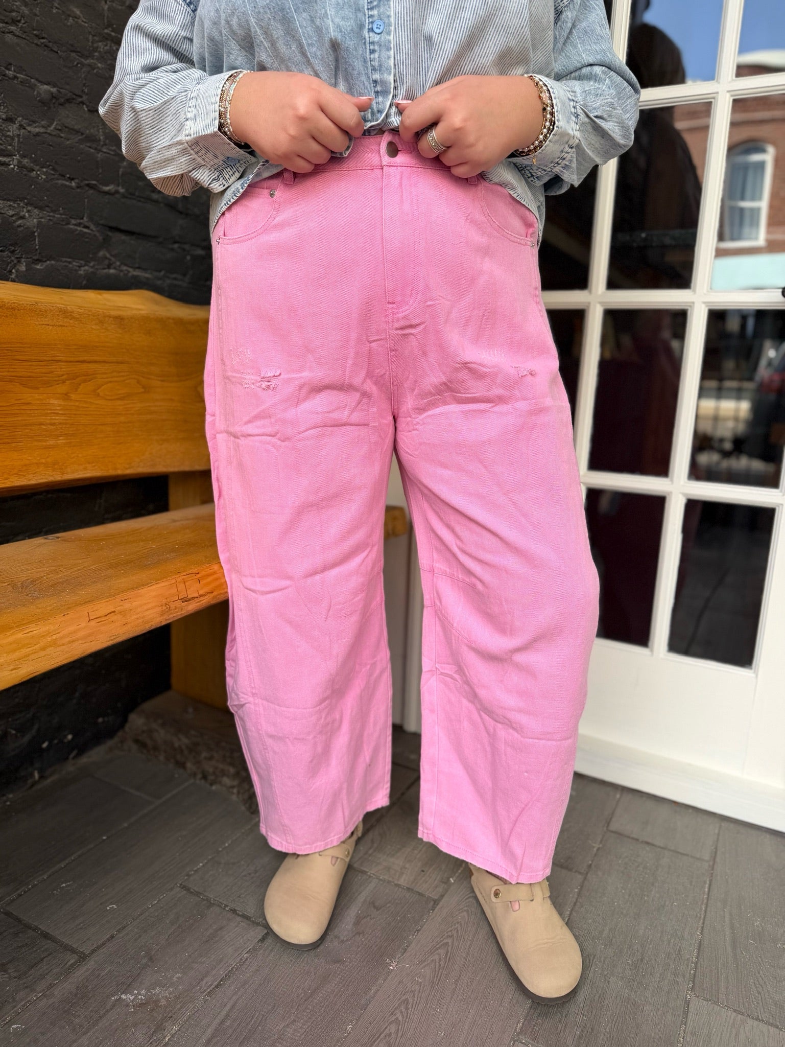 Curvy Pink Barrel Leg Pants