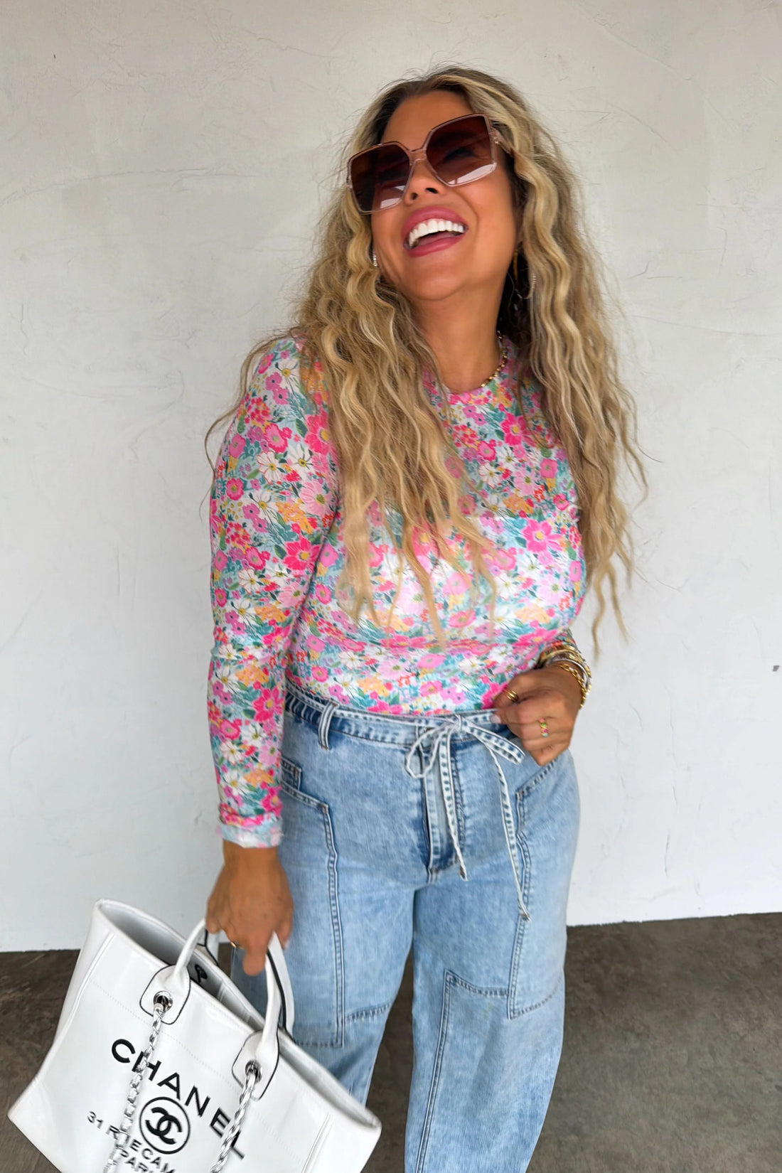 Pink Floral Mesh Top