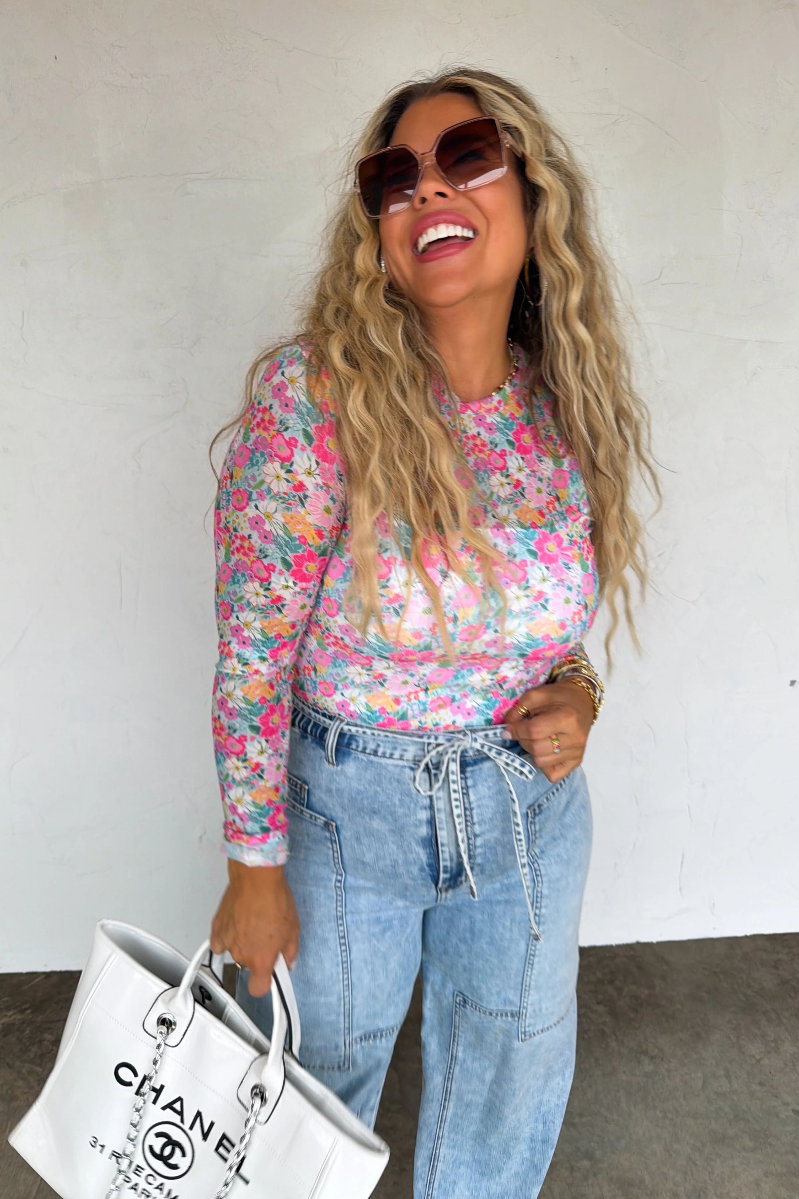 Pink Floral Mesh Top