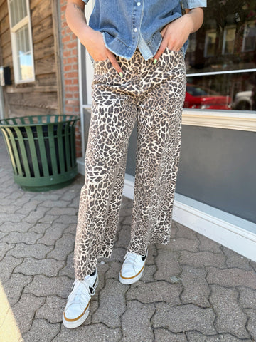 Leopard Print Stretch Twill Pants