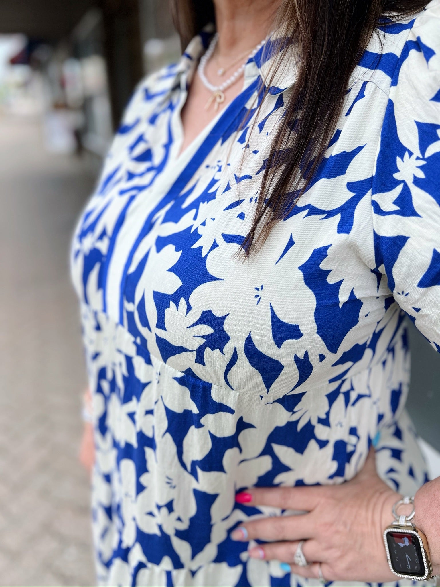 Curvy Floral Short Sleeve with Collar V-Neck Dress