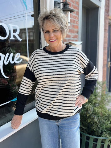 Black and White Striped Ribbed Top