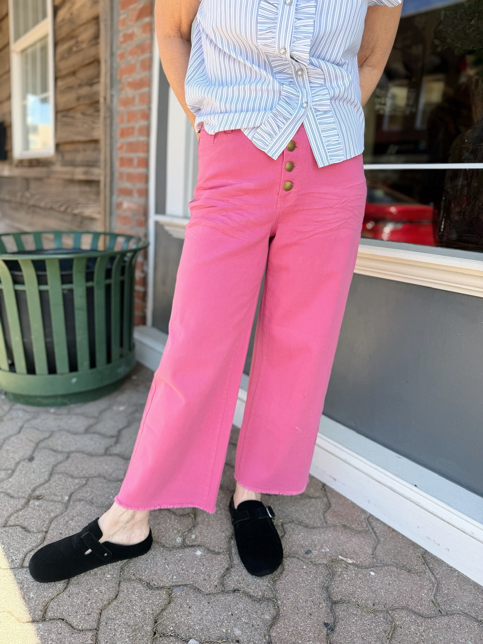 Button Front Stretch Twill Pants