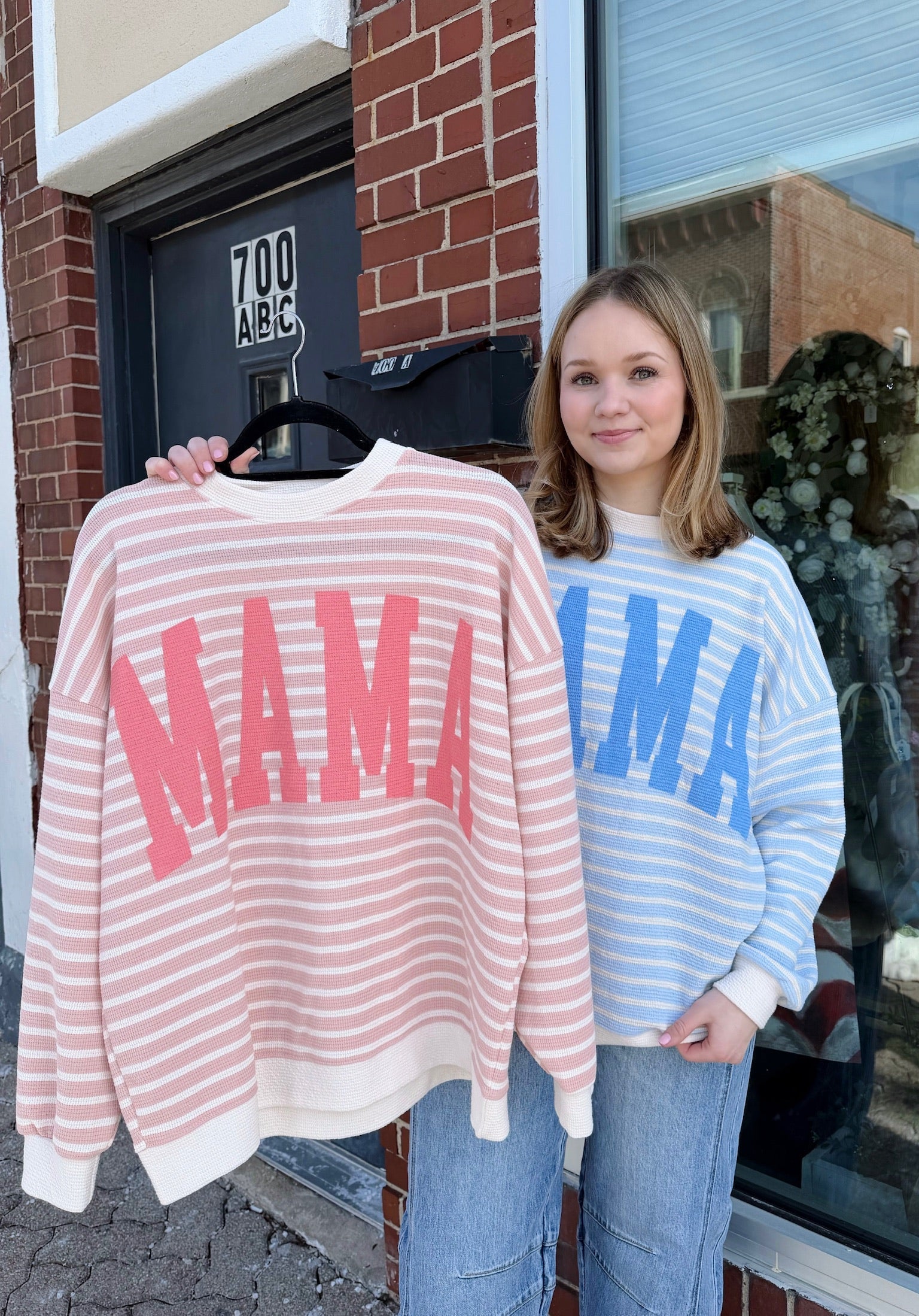MAMA Soft Knit Stripe Long Sleeve Top