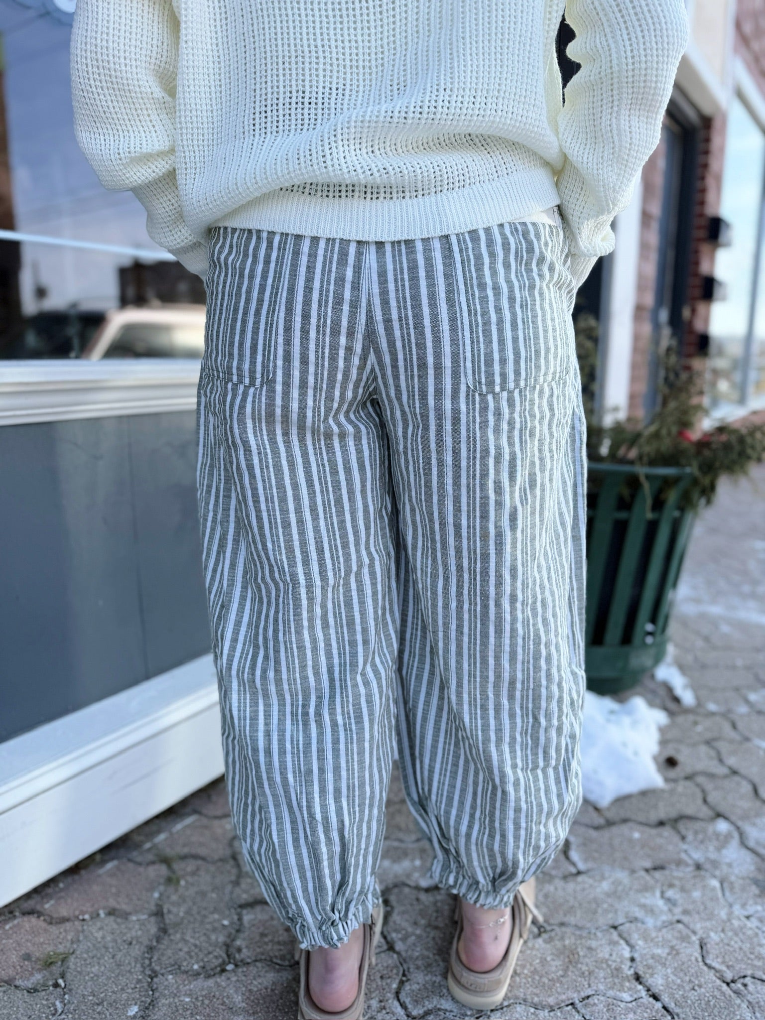 Washed Striped Drawstring Joggers