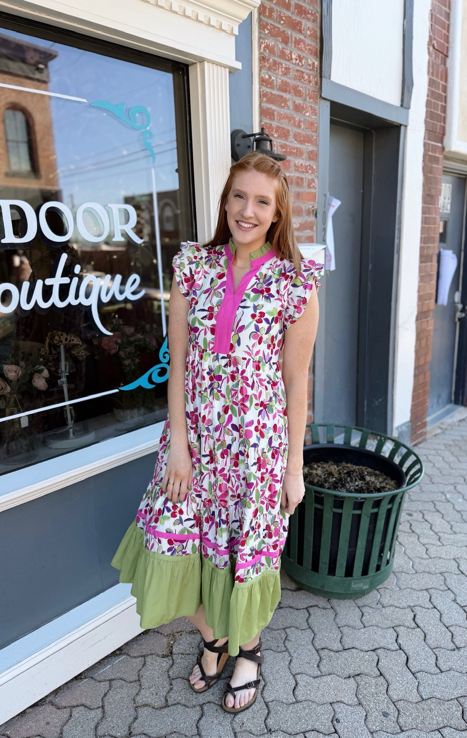 Pink Ruffled Cap Sleeve Floral Dress