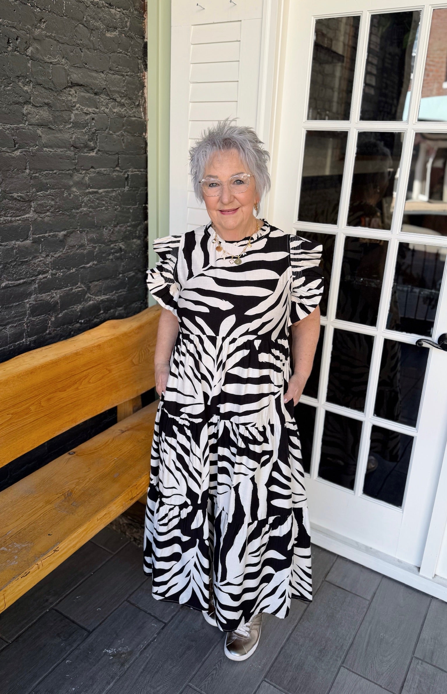 Black Palm Print Midi Dress