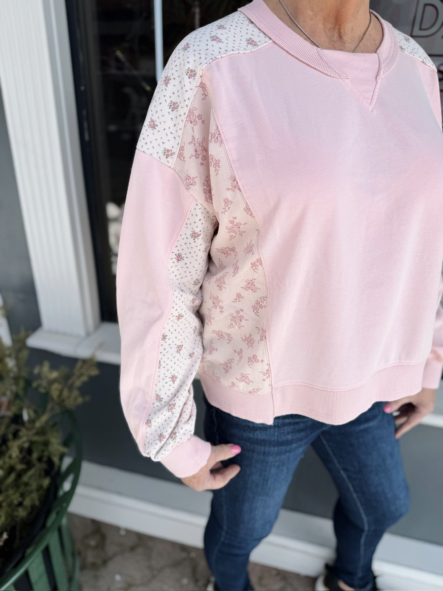 Pink Floral Patchwork Pullover
