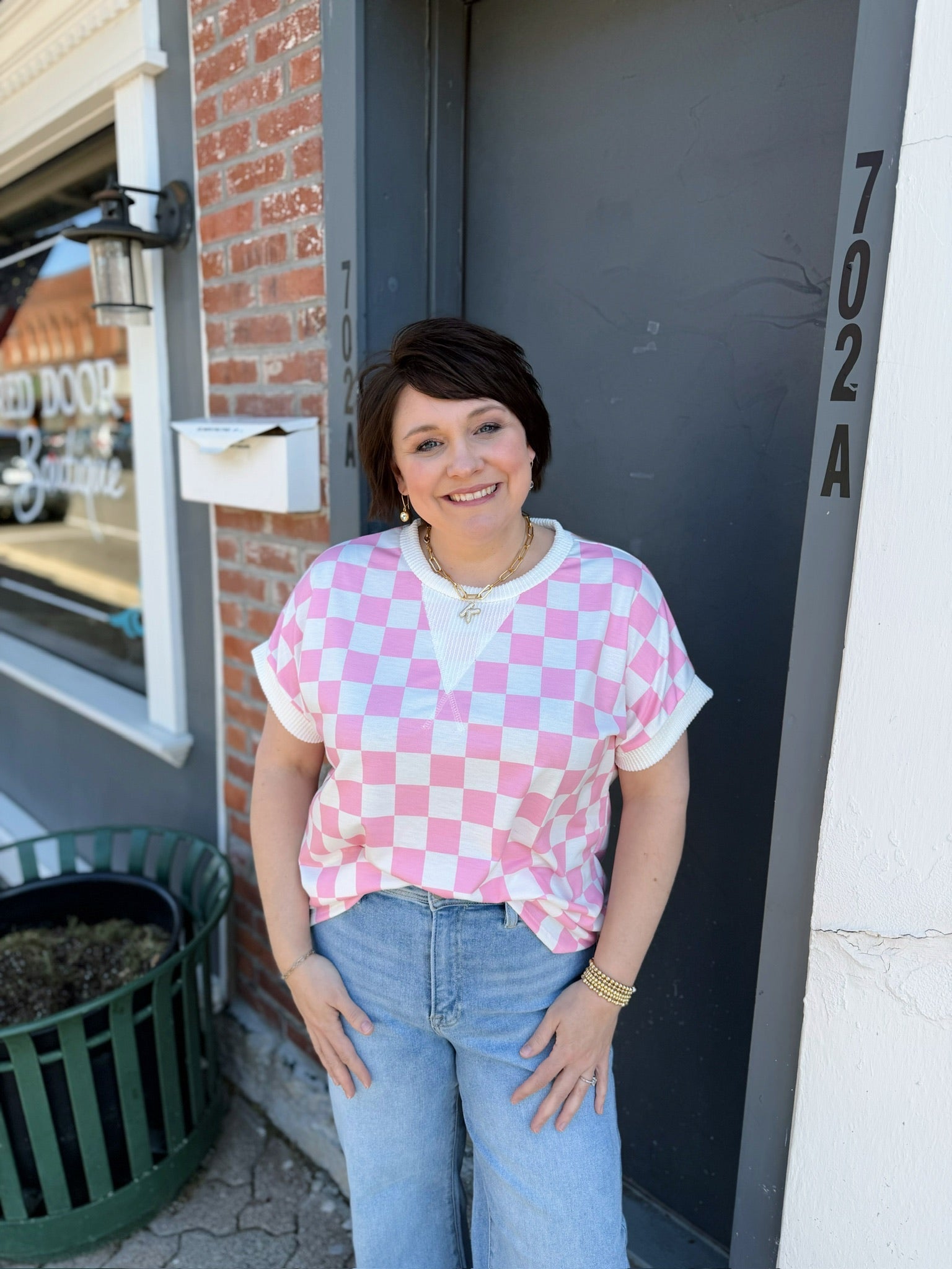 Checkered Short Sleeve Top