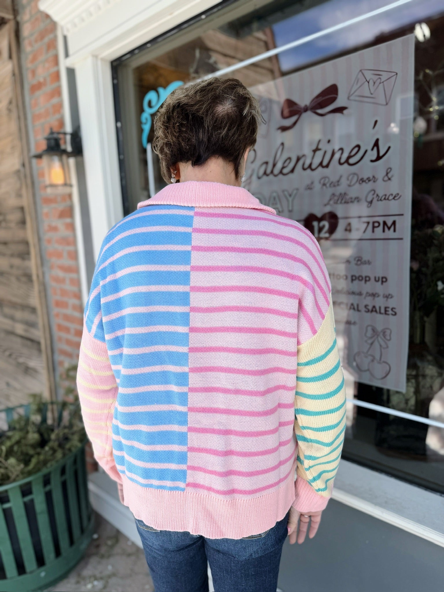 Stripe Colorblock Half Zip Sweater