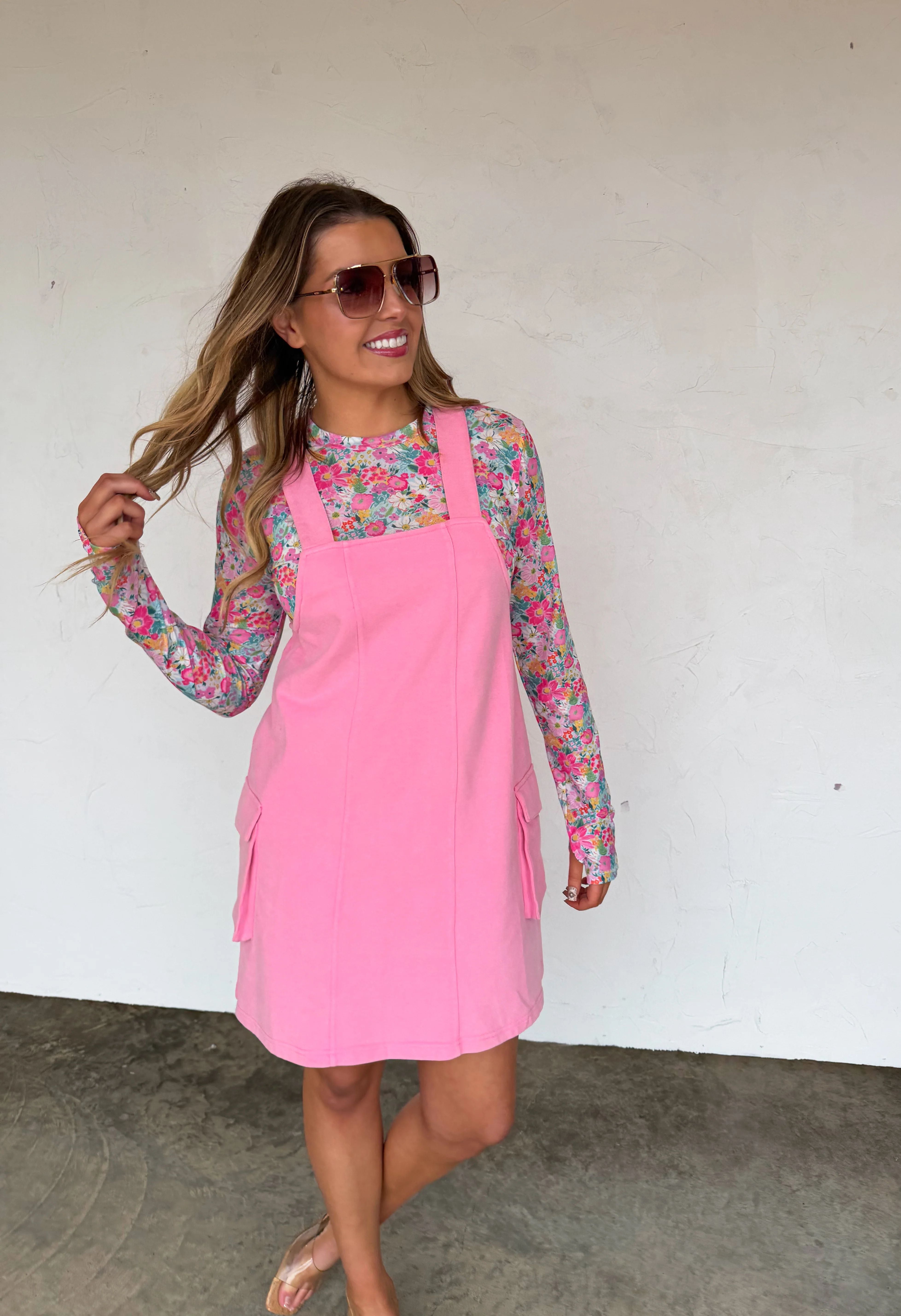 Pink Overall Pocket Dress
