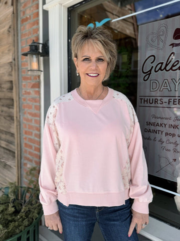 Pink Floral Patchwork Pullover