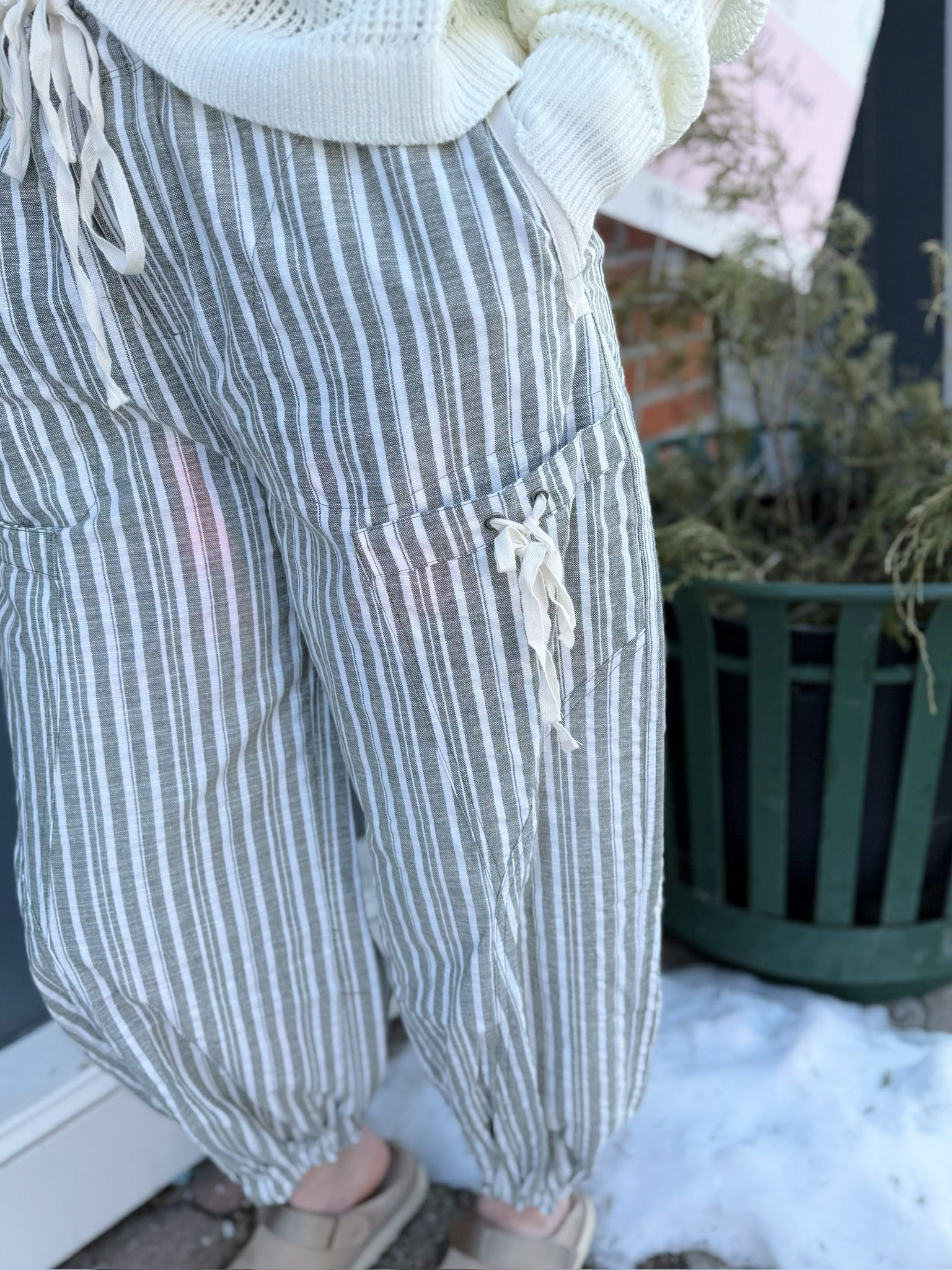 Washed Striped Drawstring Joggers