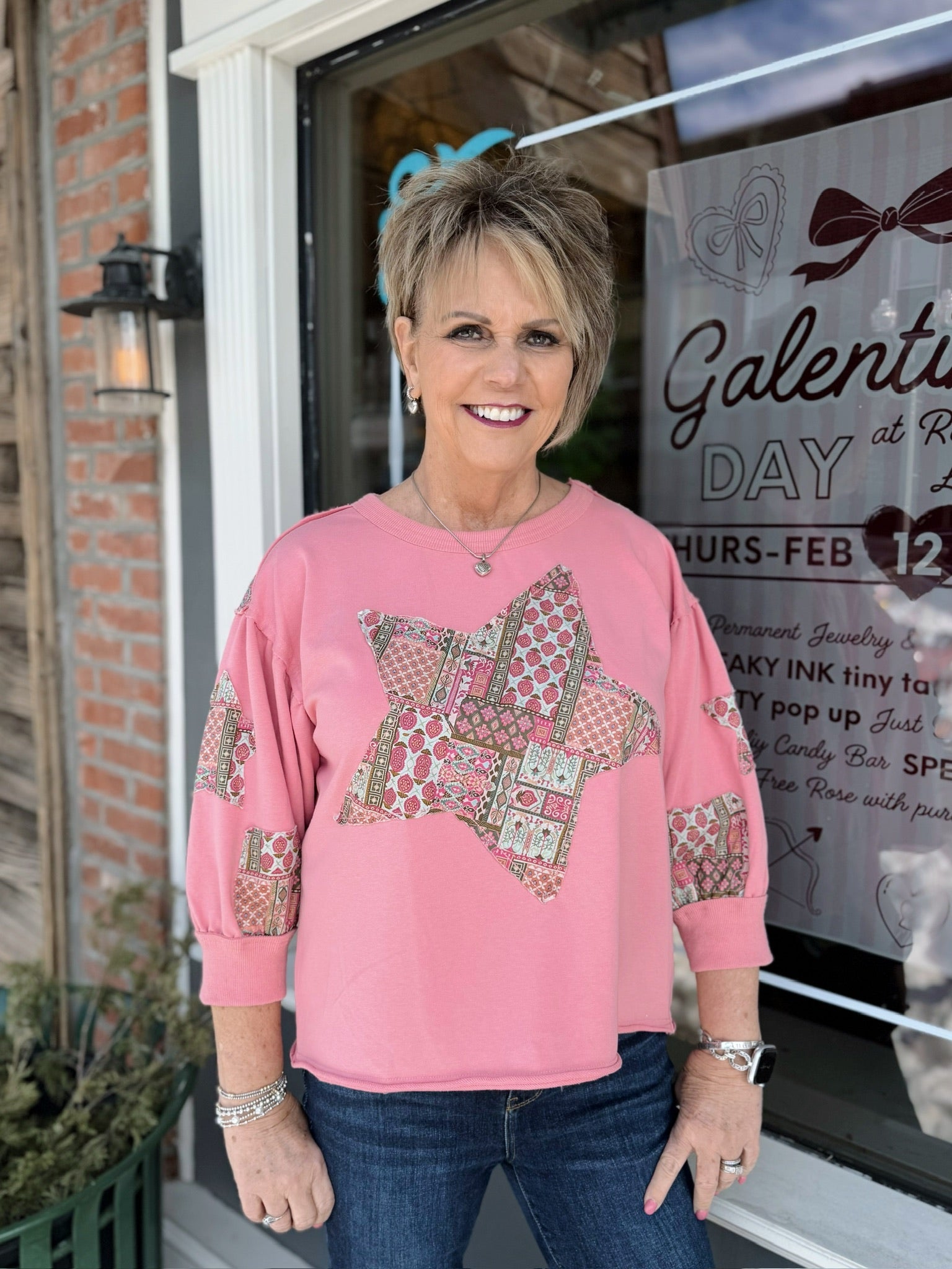 Drop Shoulder Patchwork Star in Mauve