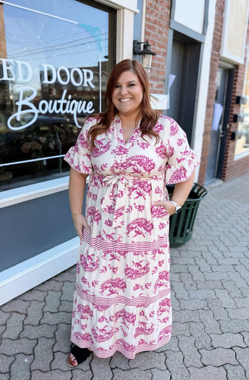 Curvy Short Ruffle Sleeve Tiered Maxi Dress