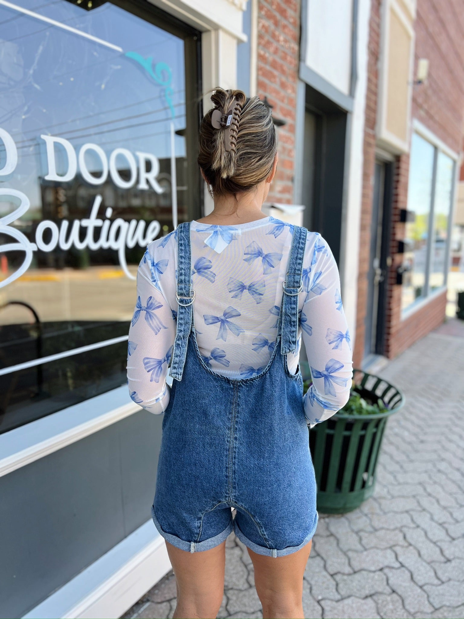 Mineral Washed Denim Romper with Pockets