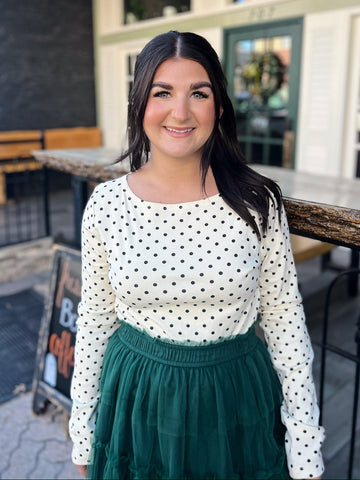 Long Sleeve Boat Neck Polka dot Top