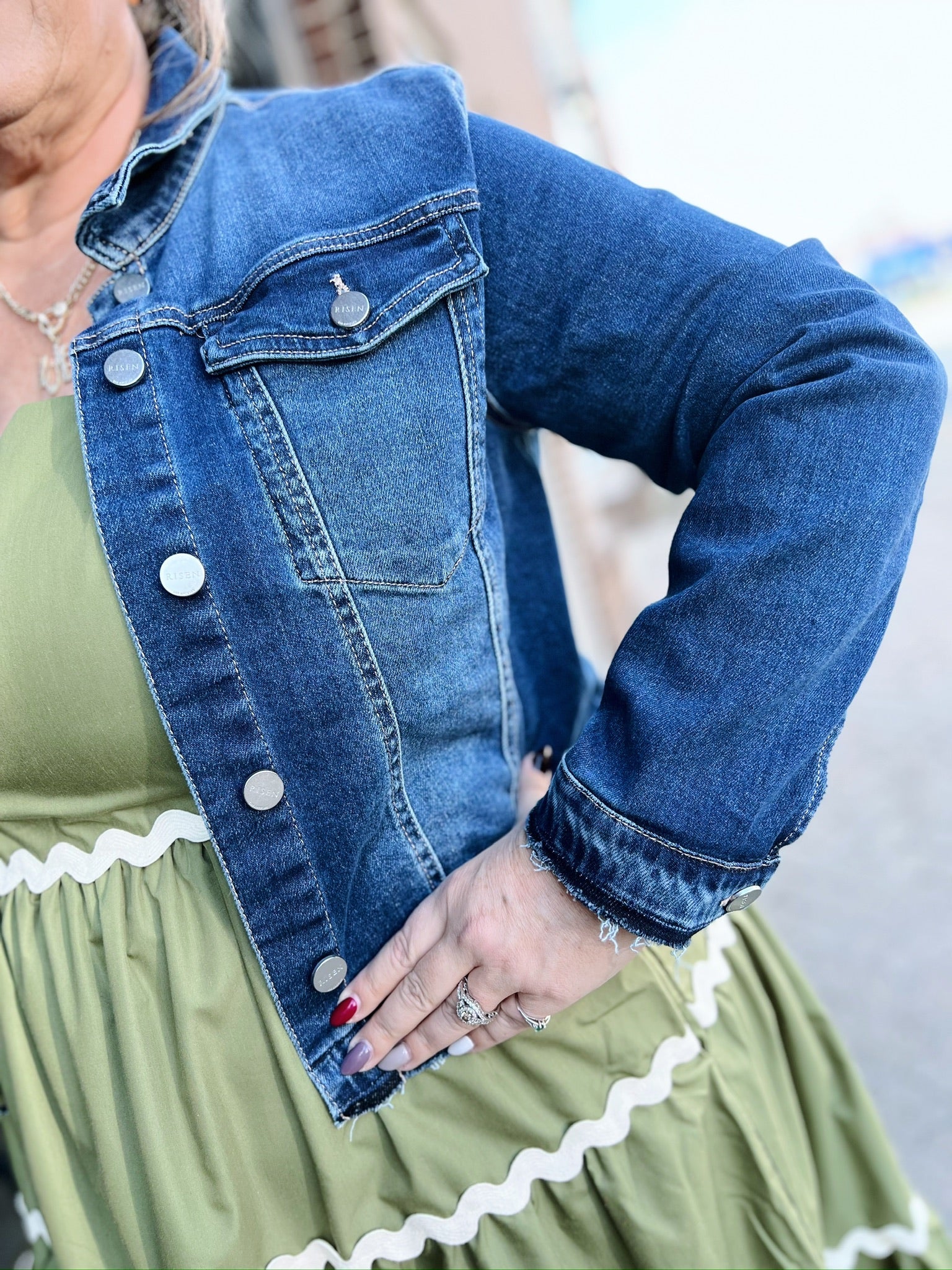 Curvy Dark Wash Raw Hem Denim Jacket