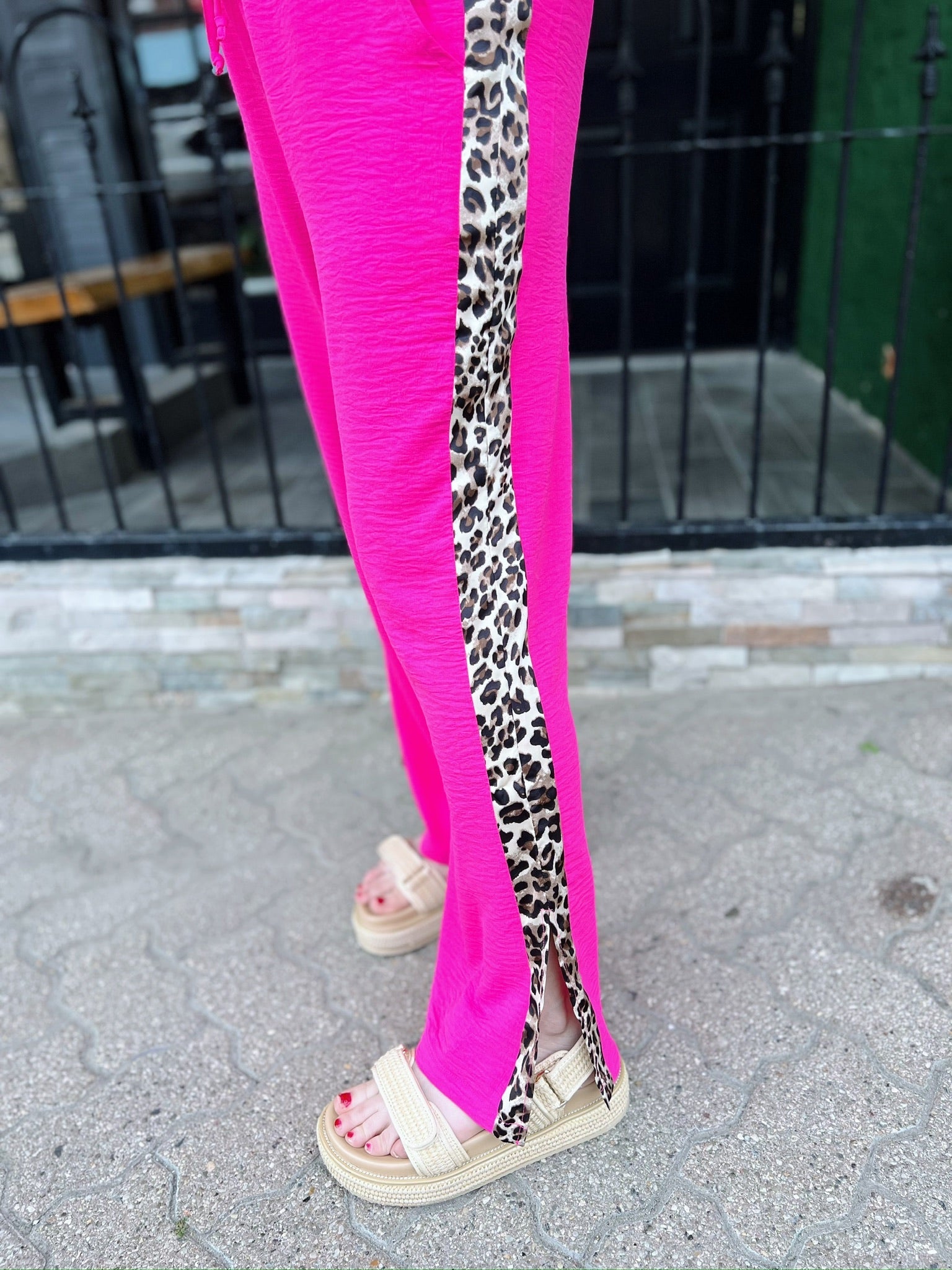 Pink Leopard Accent Casual Pants