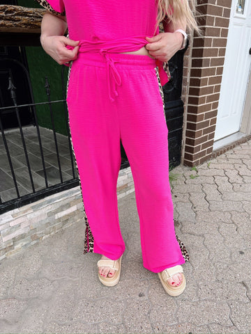 Pink Leopard Accent Casual Pants