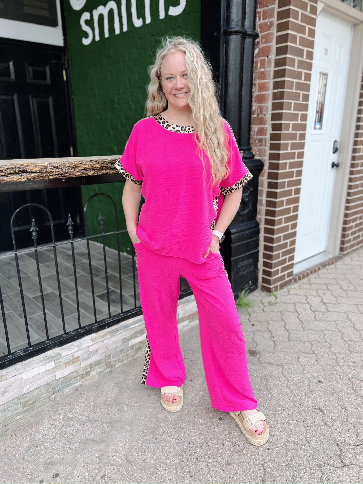 Pink Leopard Accent Casual Pants