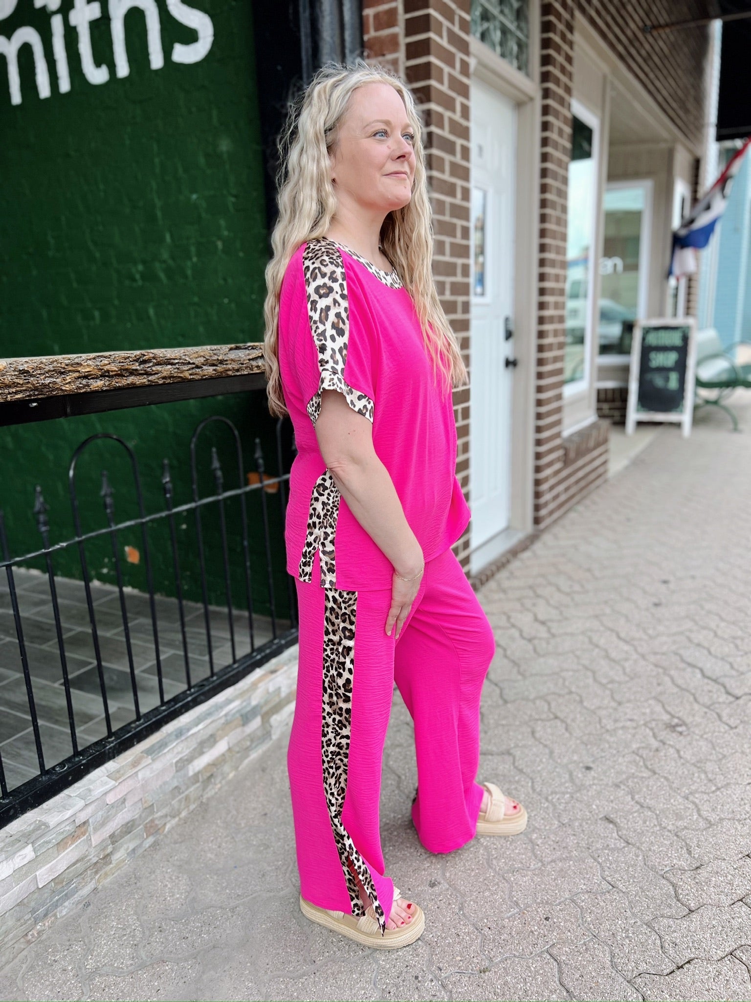 Pink Leopard Accent Casual Pants