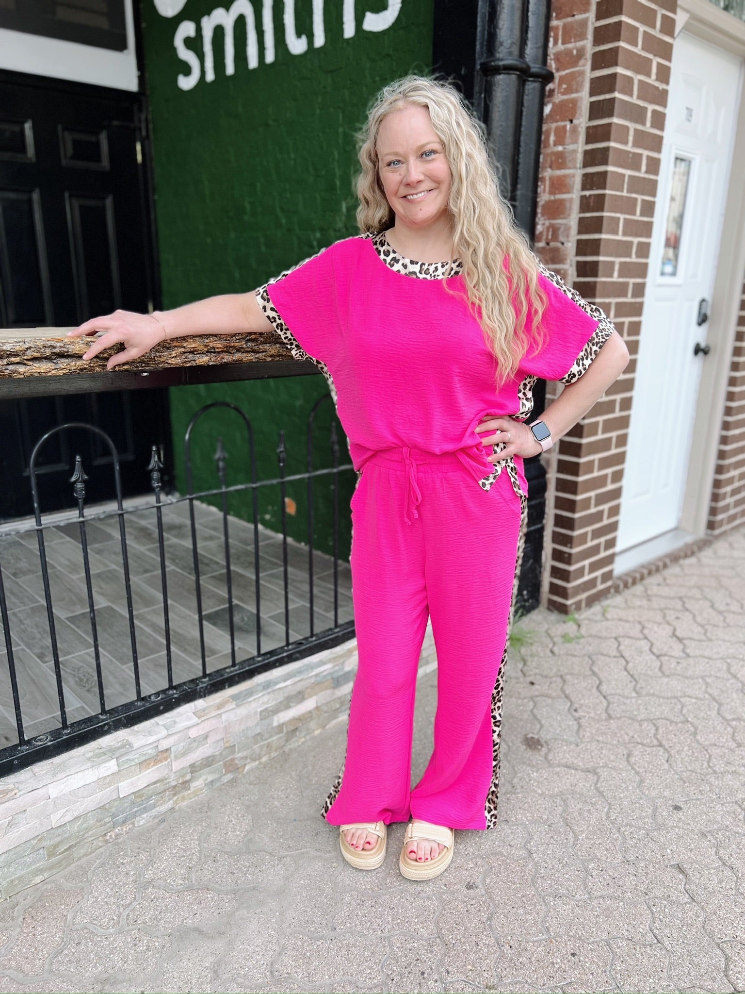 Pink Leopard Trim Dolman Top