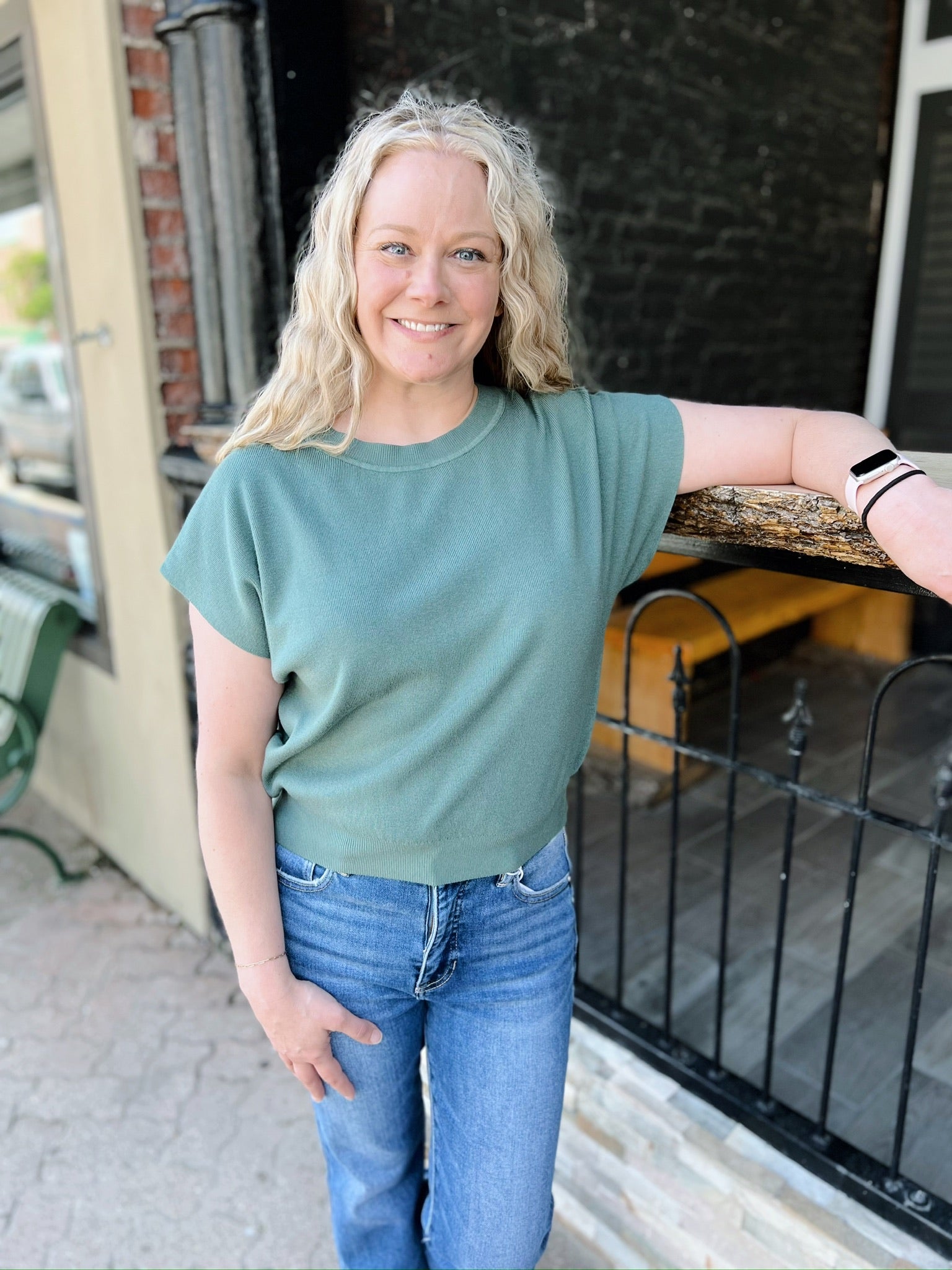 Round Neck Short Dolman Sleeve Top