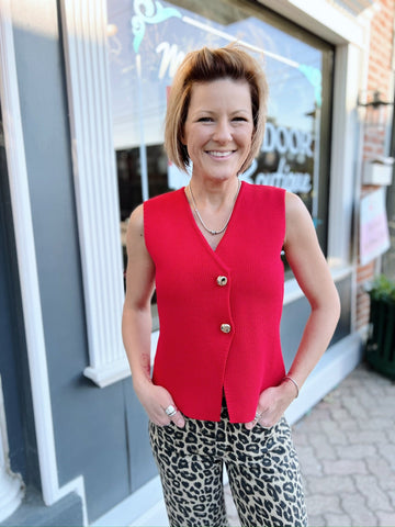 Sleeveless Gold Button Knit Sweater Vest