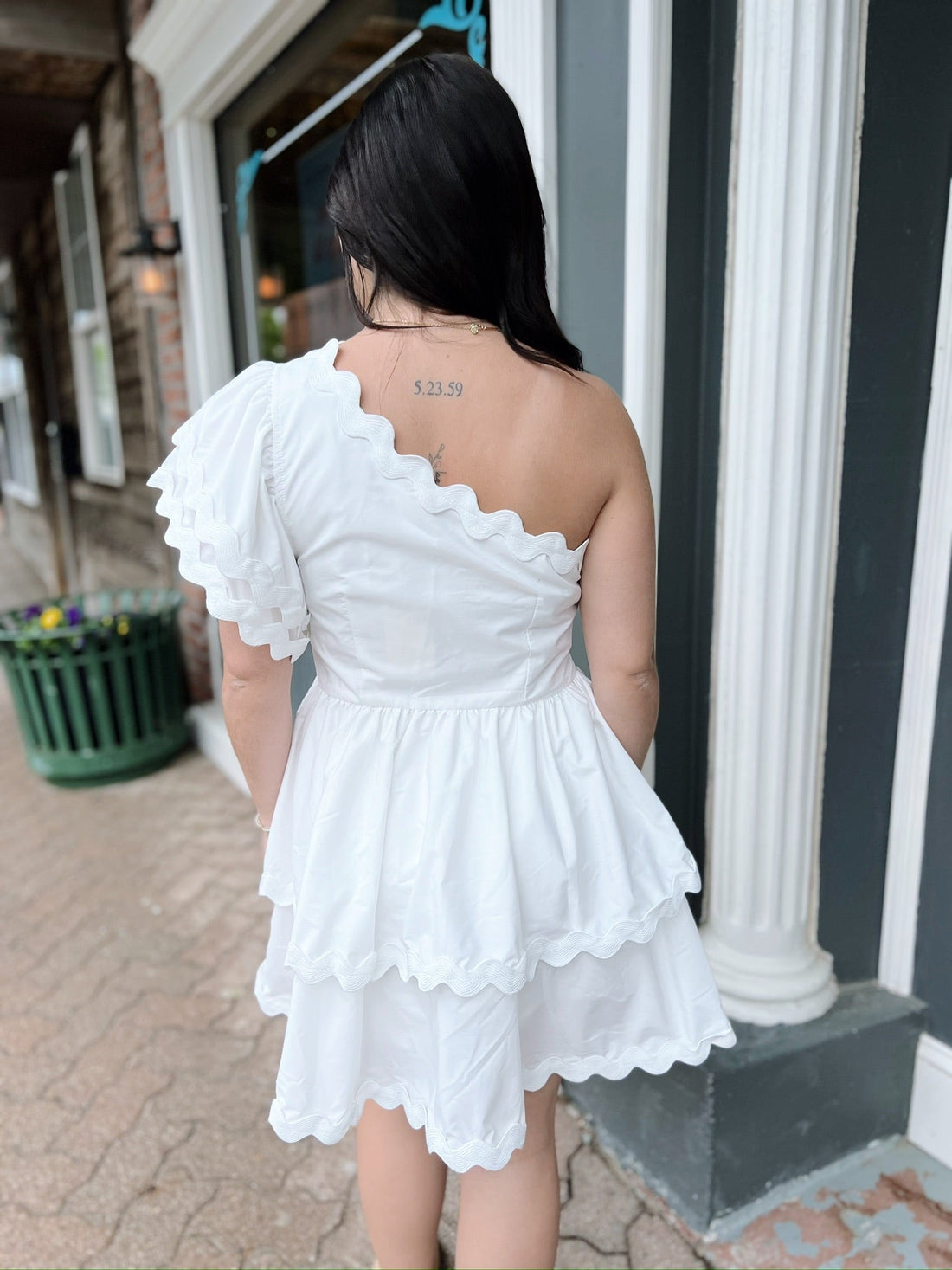 Off White Ric Rac One Shoulder Dress