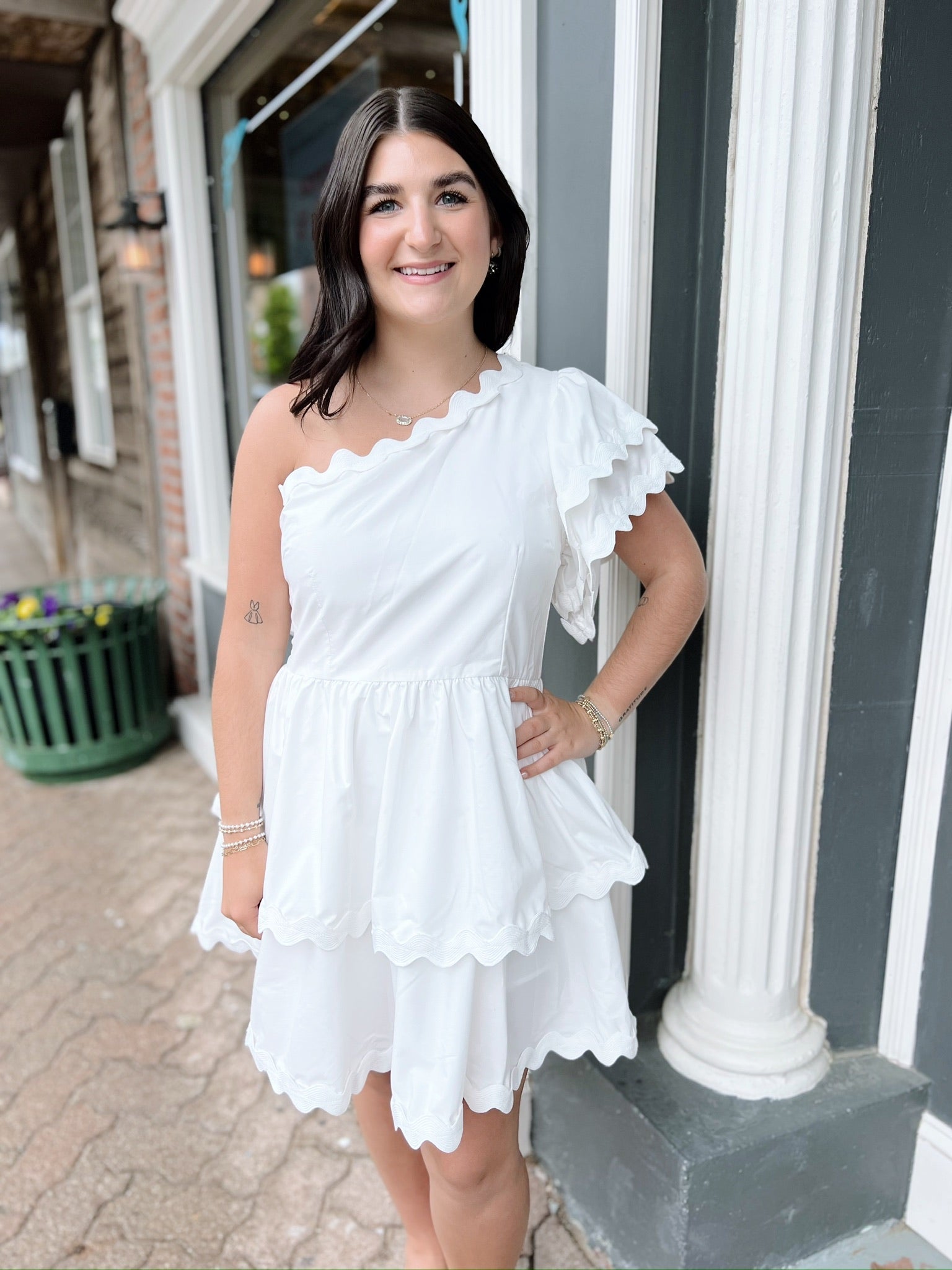 Off White Ric Rac One Shoulder Dress