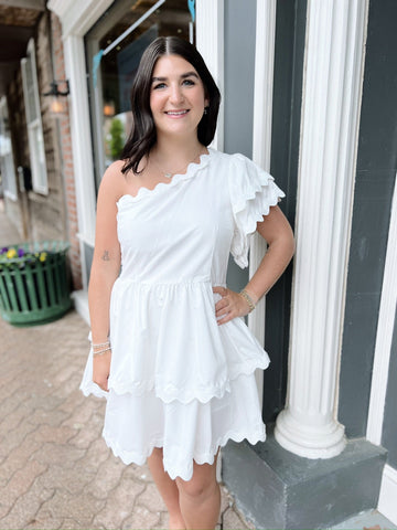 Off White Ric Rac One Shoulder Dress