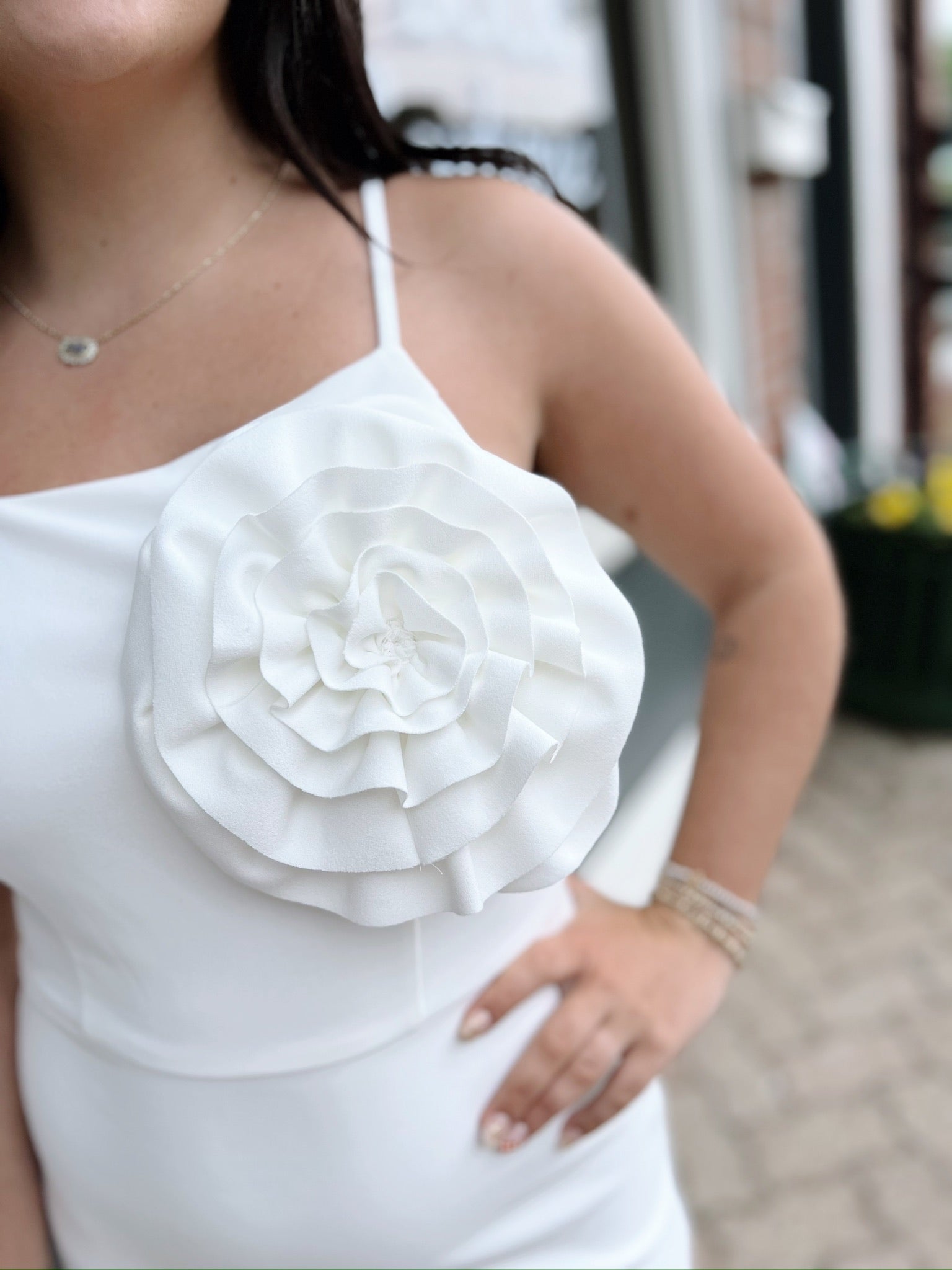 Off White Rosette Dress