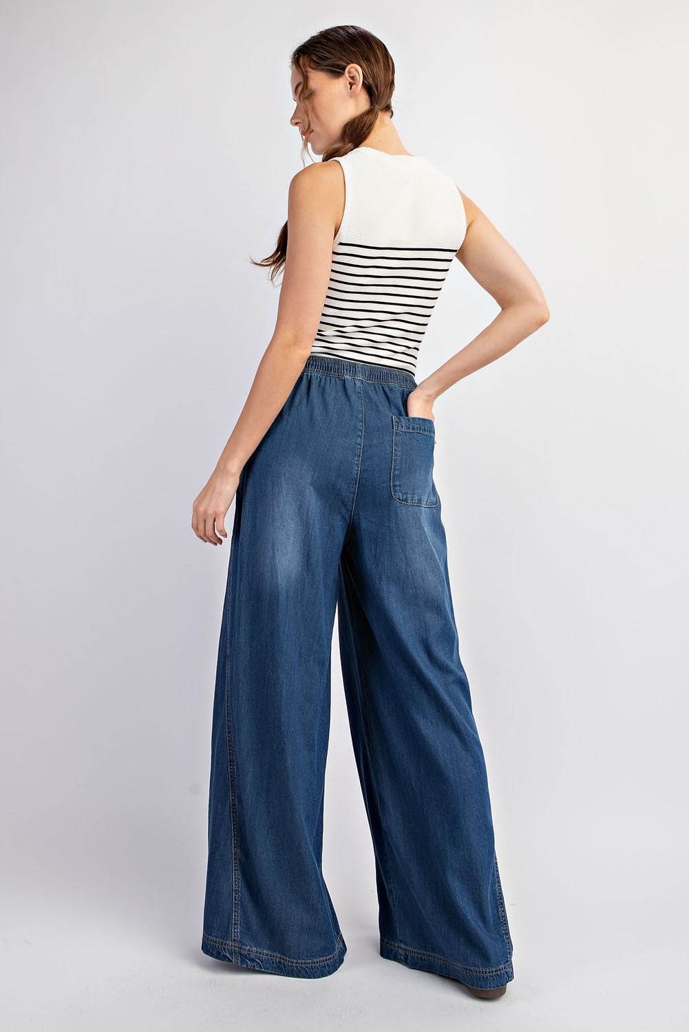 Mineral Washed Wide Leg Pants with Drawstring