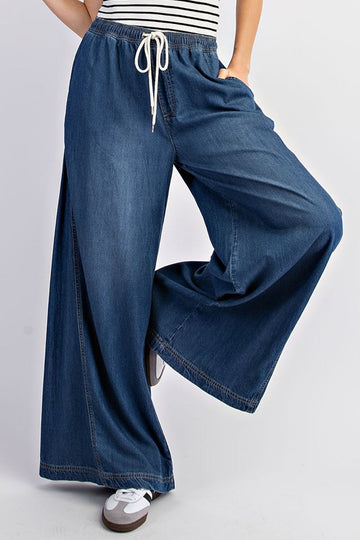 Mineral Washed Wide Leg Pants with Drawstring