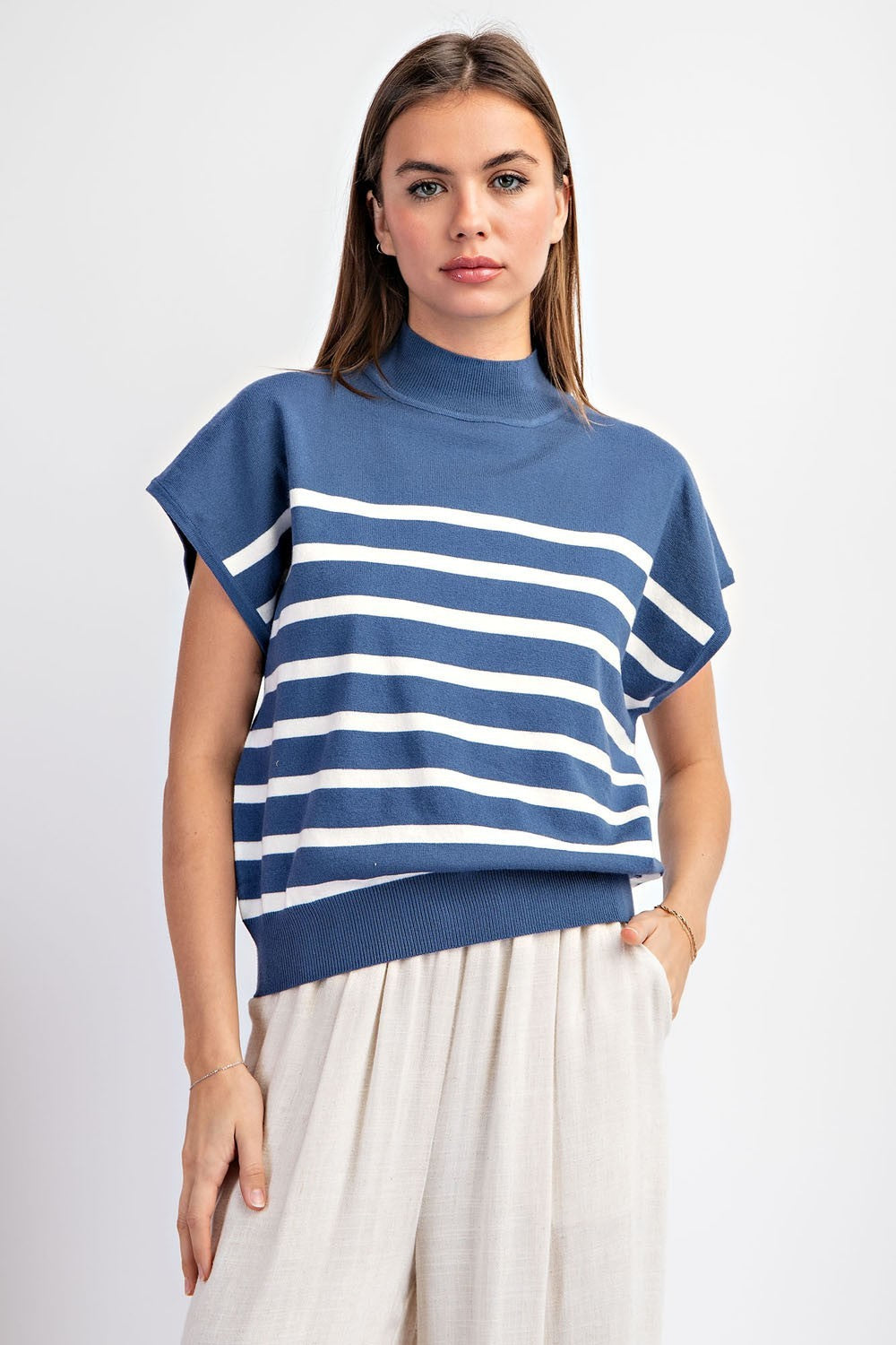Indigo Short Sleeve Striped Top