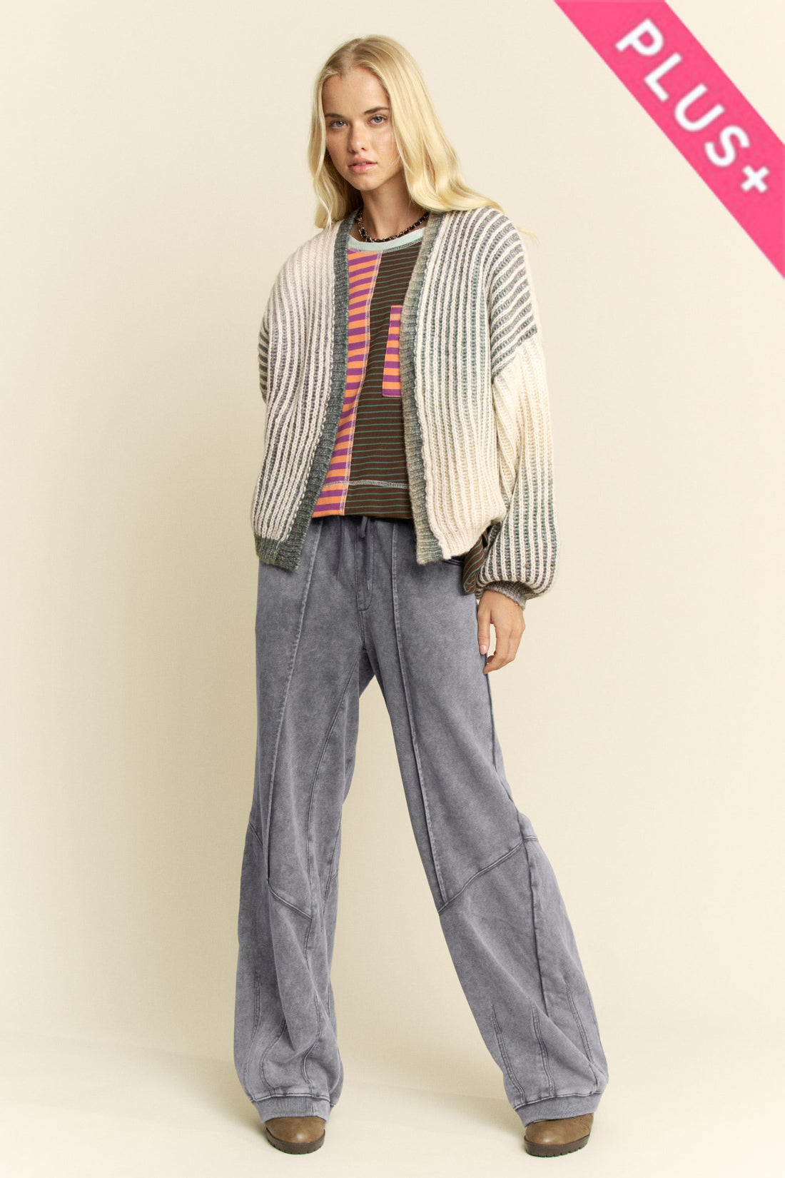 Curvy Charcoal Terry Barrel Pants