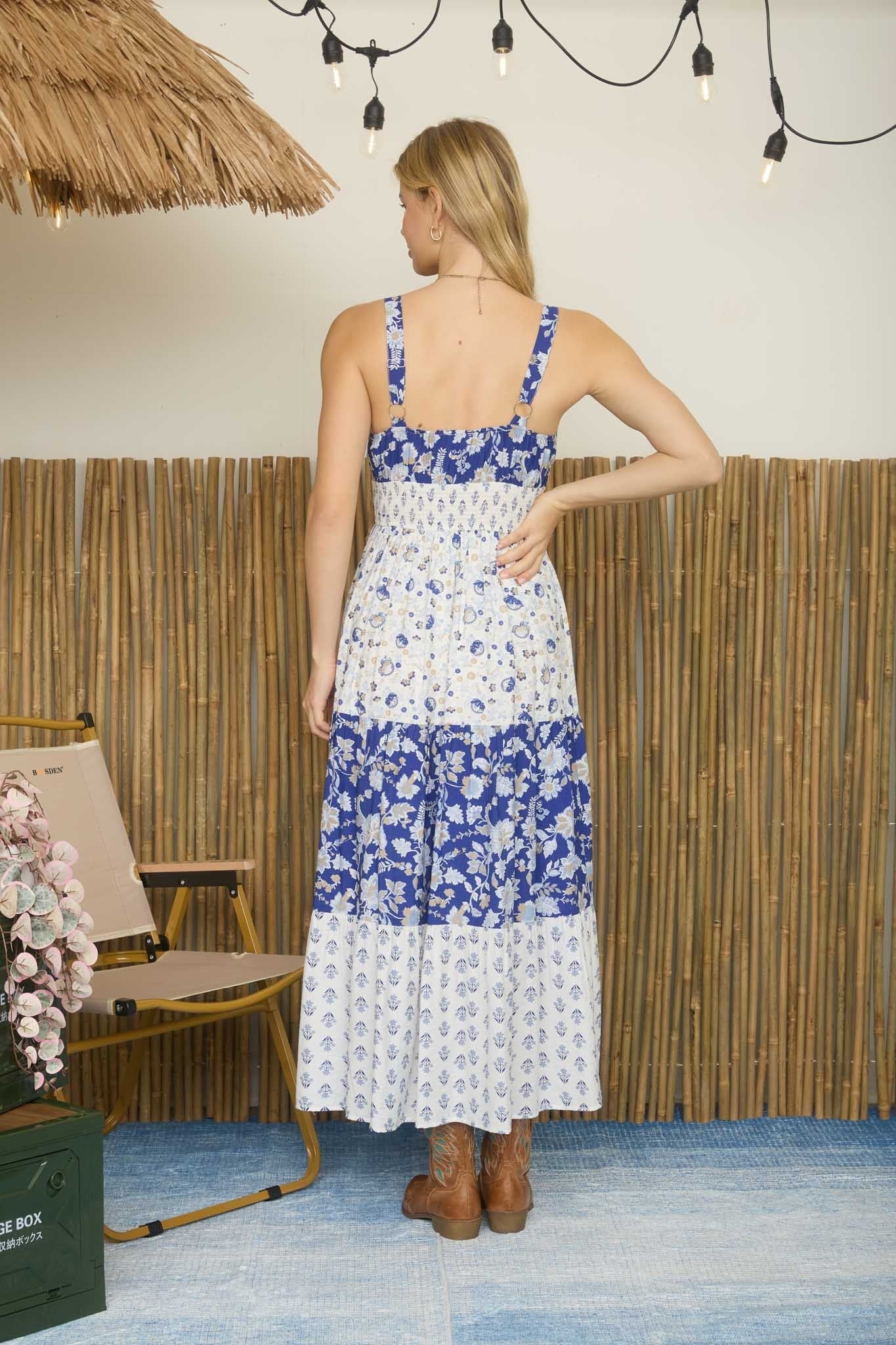 Blue Multi Mixed Floral Print Midi Dress