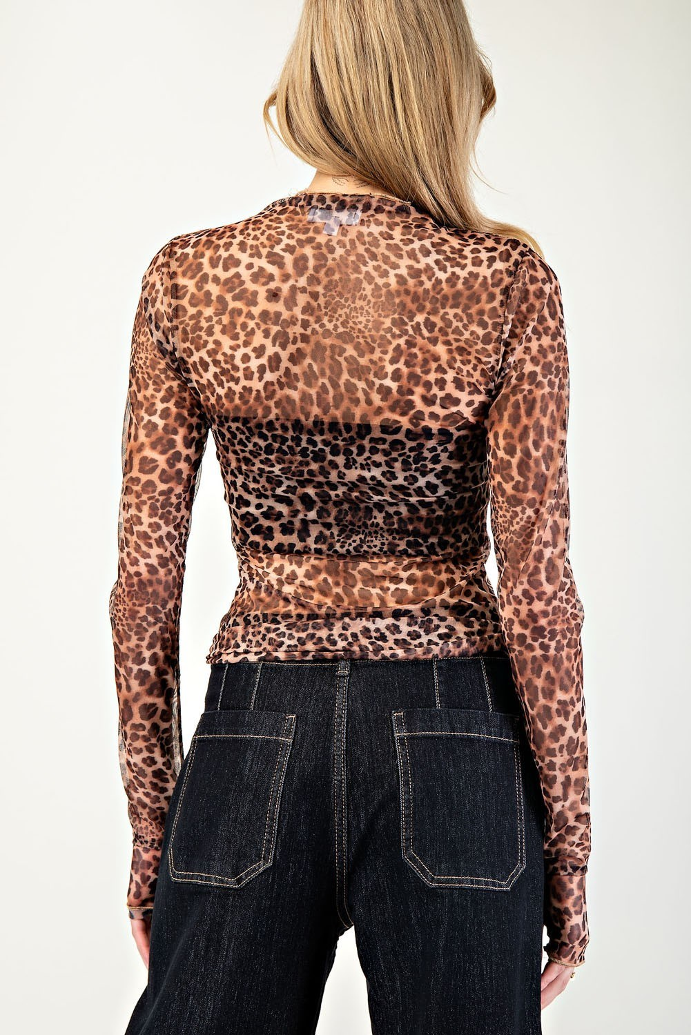 Brown Leopard Mesh Top