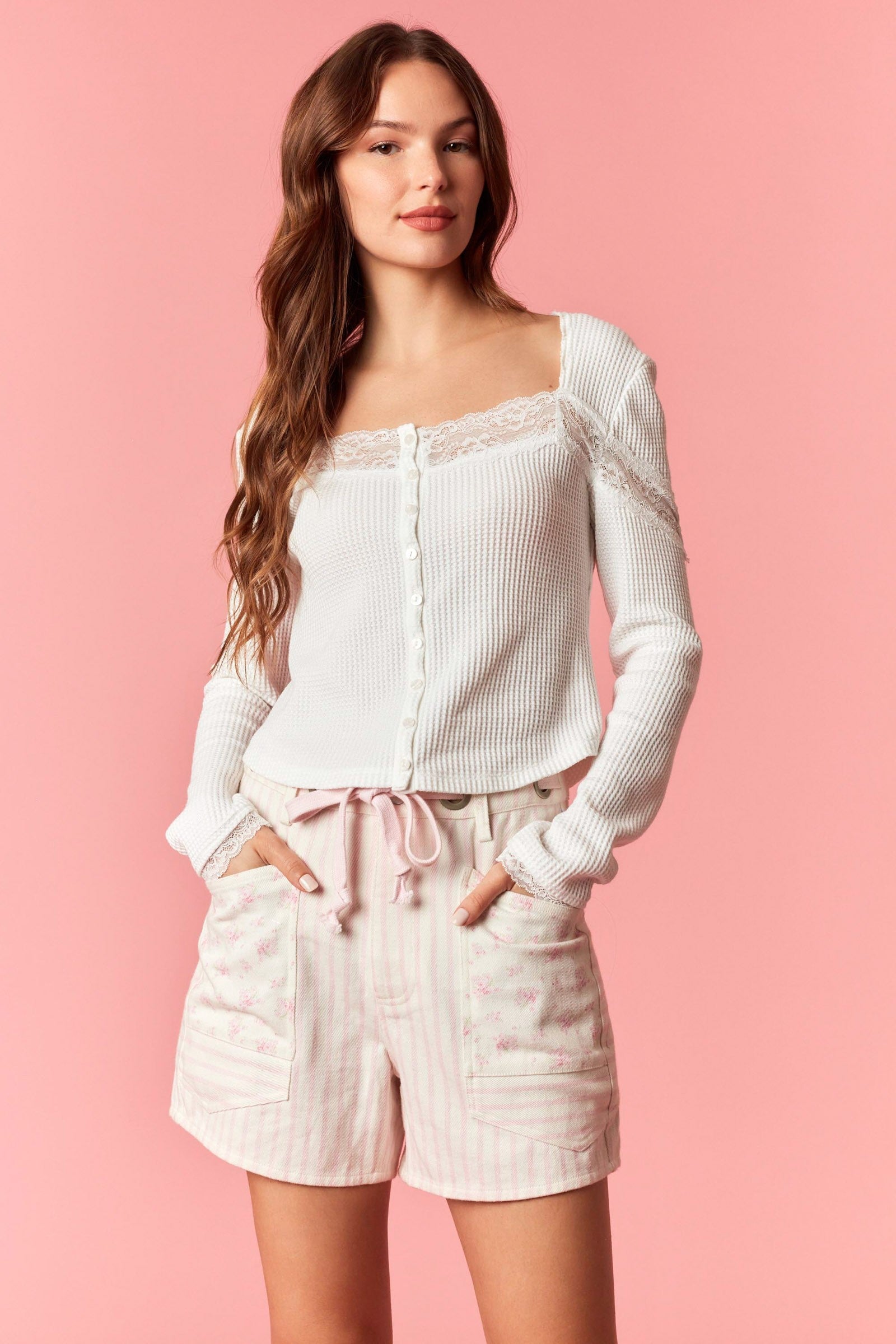 Pink Floral Striped Shorts
