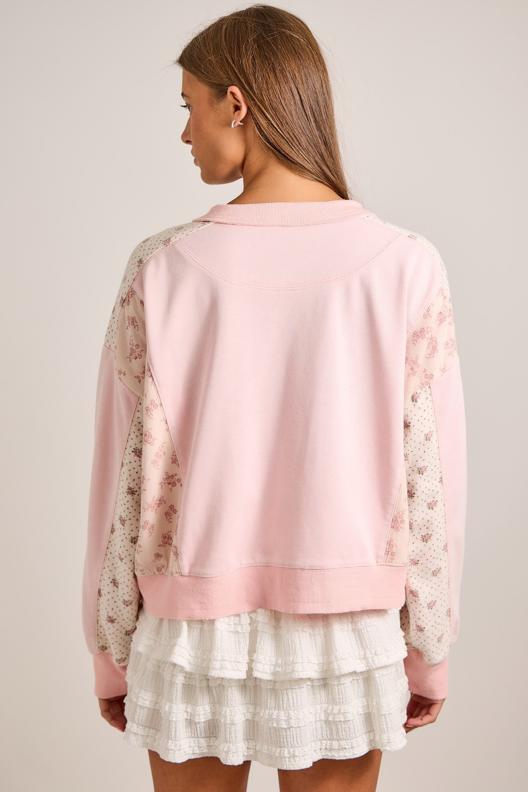 Pink Floral Patchwork Pullover